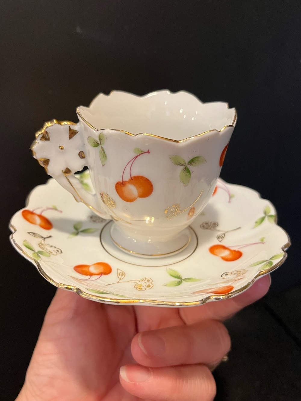 VTG Ucagco Demitasse Cup & Saucer with Cherry Motif & Gold Trim Made Occ. Japan - Picture 10 of 14